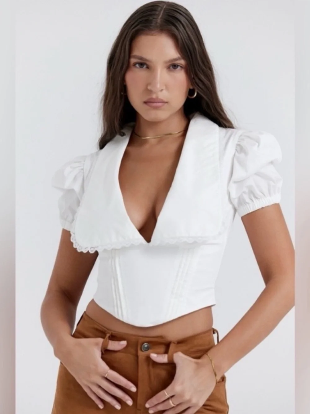 House of Cb Augusta Scalloped-Collar Stretch-Cotton Top